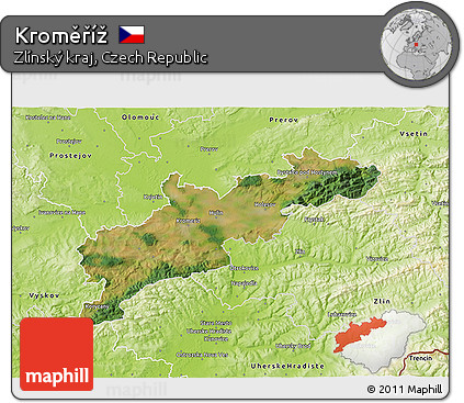 Satellite 3D Map of Kroměříž, physical outside