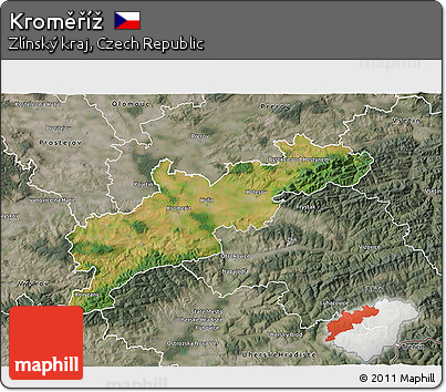 Satellite 3D Map of Kroměříž, semi-desaturated