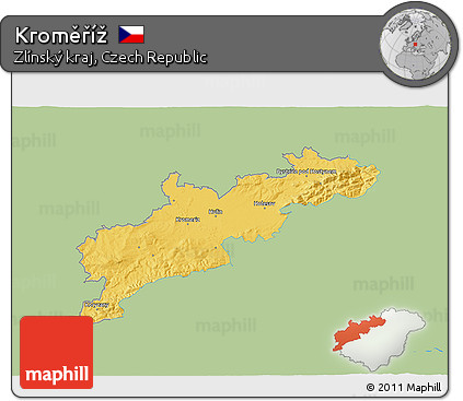 Savanna Style 3D Map of Kroměříž, single color outside