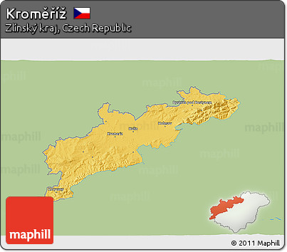Savanna Style 3D Map of Kroměříž, single color outside