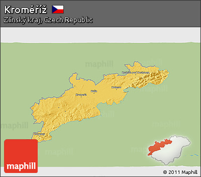 Savanna Style 3D Map of Kroměříž, single color outside