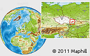 Physical Location Map of Kroměříž, highlighted country, within the entire country