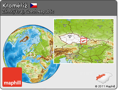 Physical Location Map of Kroměříž, highlighted country