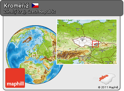 Physical Location Map of Kroměříž, highlighted country, highlighted parent region, within the entire country