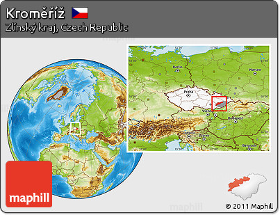 Physical Location Map of Kroměříž, highlighted country, highlighted parent region, within the entire country