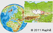 Physical Location Map of Kroměříž, highlighted country, highlighted parent region, within the entire country