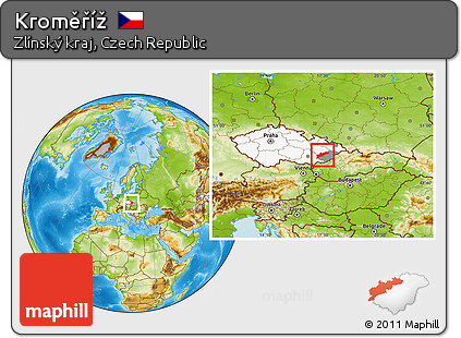 Physical Location Map of Kroměříž, highlighted country, highlighted parent region