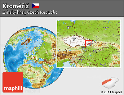 Physical Location Map of Kroměříž, highlighted country, highlighted parent region