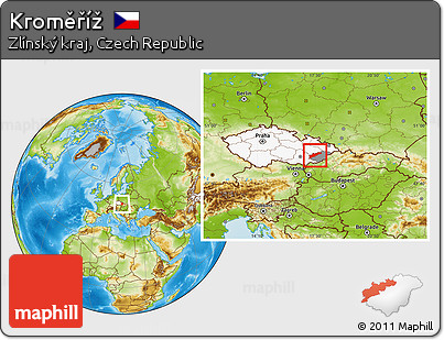 Physical Location Map of Kroměříž, highlighted country, highlighted parent region