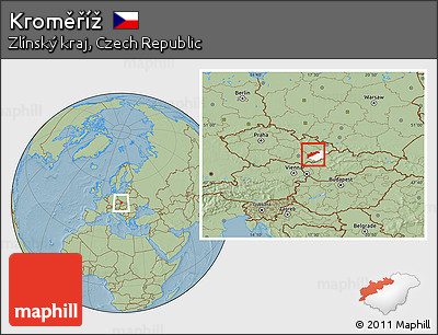 Savanna Style Location Map of Kroměříž, highlighted parent region, hill shading