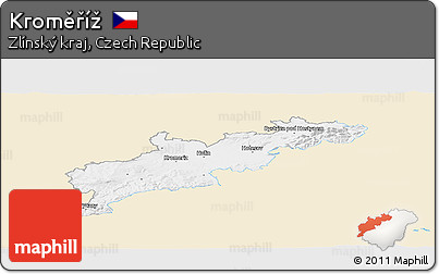 Classic Style Panoramic Map of Kroměříž, single color outside
