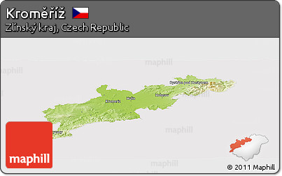 Physical Panoramic Map of Kroměříž, cropped outside