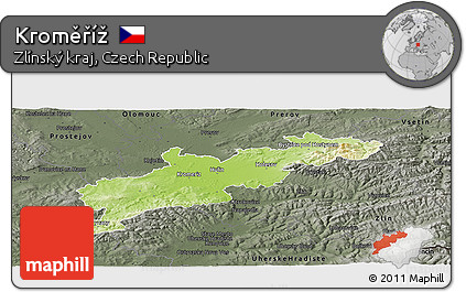 Physical Panoramic Map of Kroměříž, darken, semi-desaturated