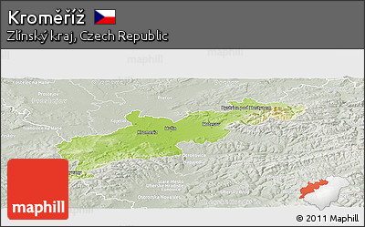 Physical Panoramic Map of Kroměříž, lighten, semi-desaturated