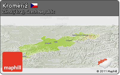 Physical Panoramic Map of Kroměříž, lighten, semi-desaturated