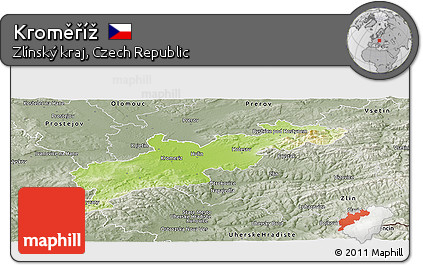 Physical Panoramic Map of Kroměříž, semi-desaturated