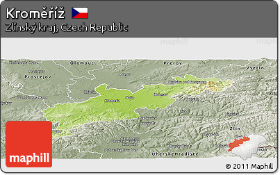Physical Panoramic Map of Kroměříž, semi-desaturated