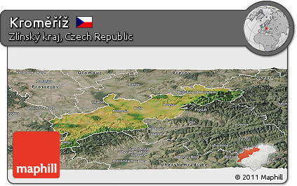 Satellite Panoramic Map of Kroměříž, semi-desaturated