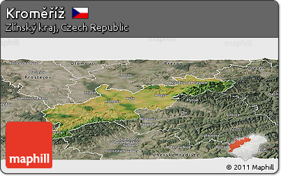 Satellite Panoramic Map of Kroměříž, semi-desaturated