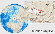 Shaded Relief Location Map of Zlínský kraj, highlighted country