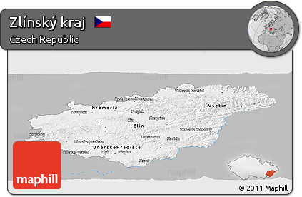 Gray Panoramic Map of Zlínský Kraj, single color outside