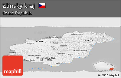 Gray Panoramic Map of Zlínský Kraj, single color outside