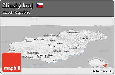 Gray Panoramic Map of Zlínský Kraj, single color outside