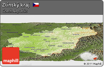 Physical Panoramic Map of Zlínský Kraj, darken