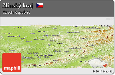 Physical Panoramic Map of Zlínský Kraj