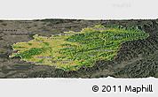 Satellite Panoramic Map of Zlínský kraj, darken, semi-desaturated