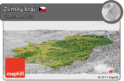 Satellite Panoramic Map of Zlínský Kraj, lighten, desaturated