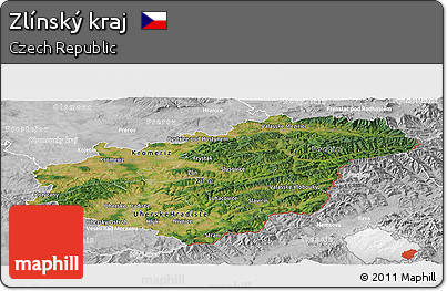 Satellite Panoramic Map of Zlínský Kraj, lighten, desaturated