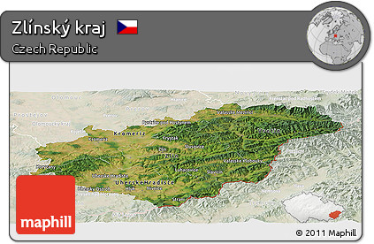 Satellite Panoramic Map of Zlínský Kraj, lighten