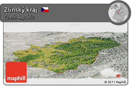 Satellite Panoramic Map of Zlínský Kraj, lighten, semi-desaturated