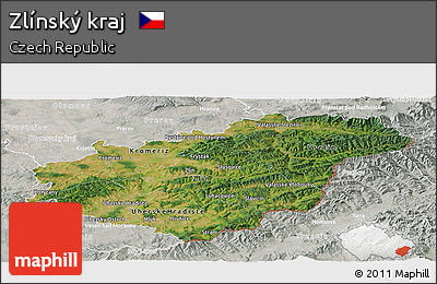 Satellite Panoramic Map of Zlínský Kraj, lighten, semi-desaturated