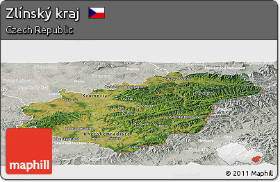 Satellite Panoramic Map of Zlínský Kraj, lighten, semi-desaturated