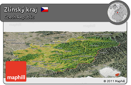 Satellite Panoramic Map of Zlínský Kraj, semi-desaturated