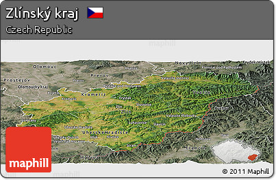 Satellite Panoramic Map of Zlínský Kraj, semi-desaturated