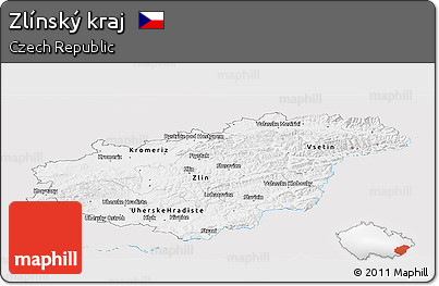 Silver Style Panoramic Map of Zlínský Kraj, single color outside