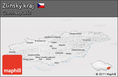 Silver Style Panoramic Map of Zlínský Kraj, single color outside