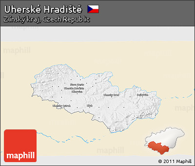 Classic Style 3D Map of Uherské Hradiště, single color outside