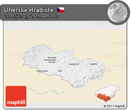 Classic Style 3D Map of Uherské Hradiště, single color outside