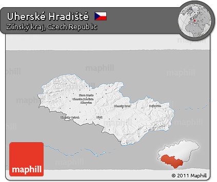 Gray 3D Map of Uherské Hradiště, single color outside