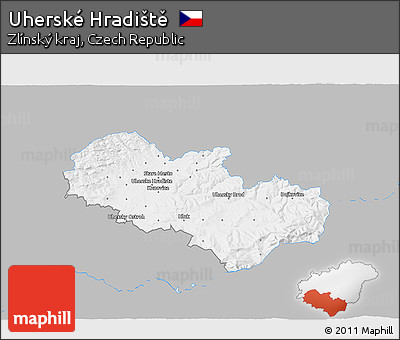 Gray 3D Map of Uherské Hradiště, single color outside