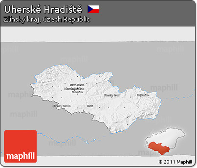 Gray 3D Map of Uherské Hradiště, single color outside