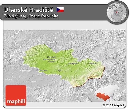 Physical 3D Map of Uherské Hradiště, lighten, desaturated