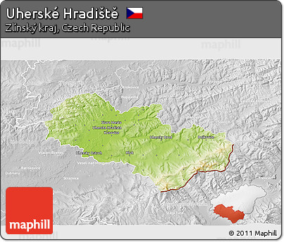 Physical 3D Map of Uherské Hradiště, lighten, desaturated