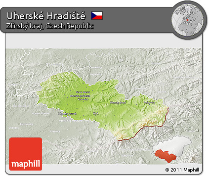 Physical 3D Map of Uherské Hradiště, lighten, semi-desaturated