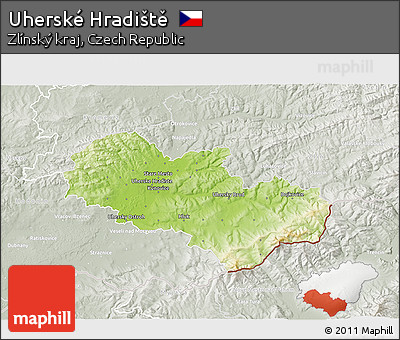 Physical 3D Map of Uherské Hradiště, lighten, semi-desaturated