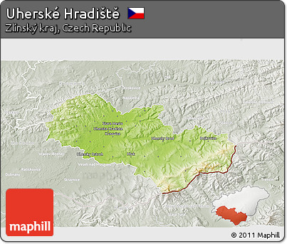 Physical 3D Map of Uherské Hradiště, lighten, semi-desaturated
